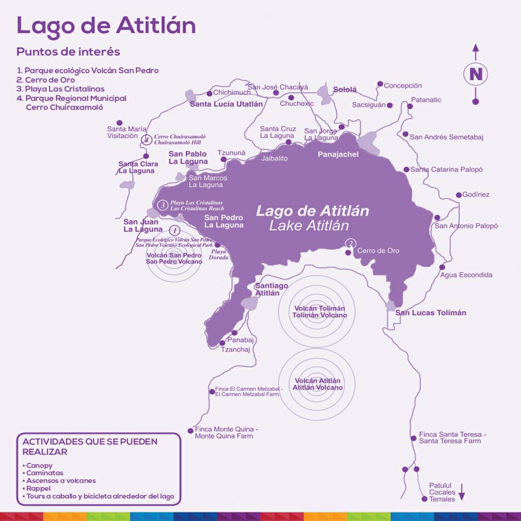 El Lago de Atitlán y los poblados de sus alrededores.